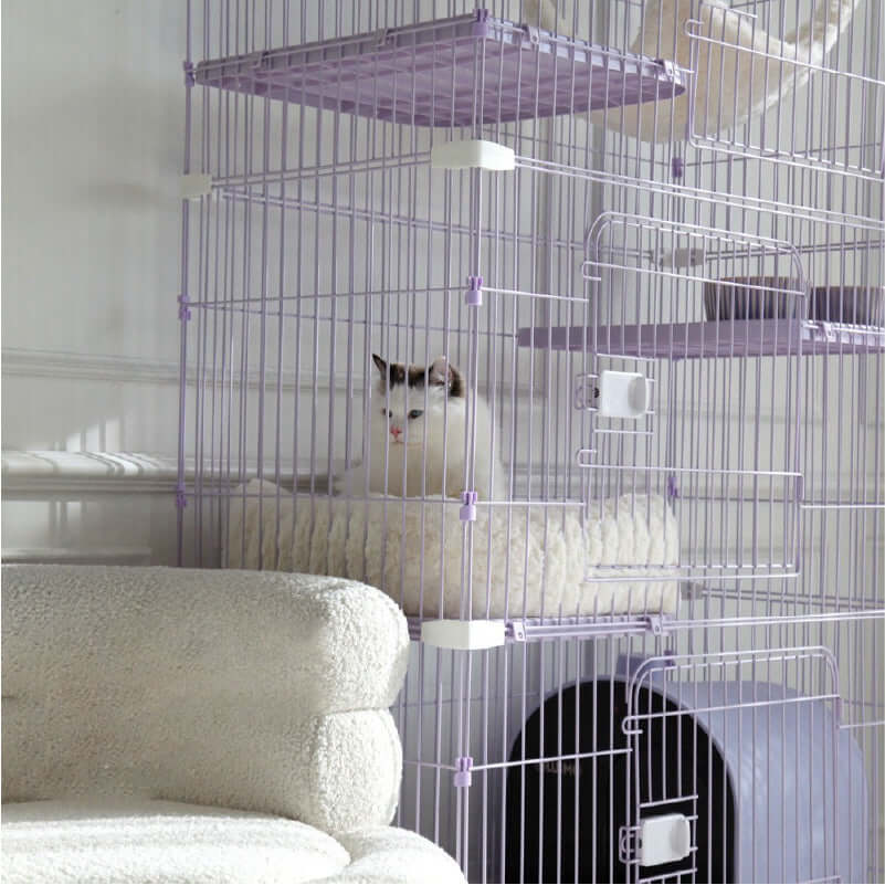 Elegant Purple Cat Cage – Safe, Fun & Multi-Layer Cat Home