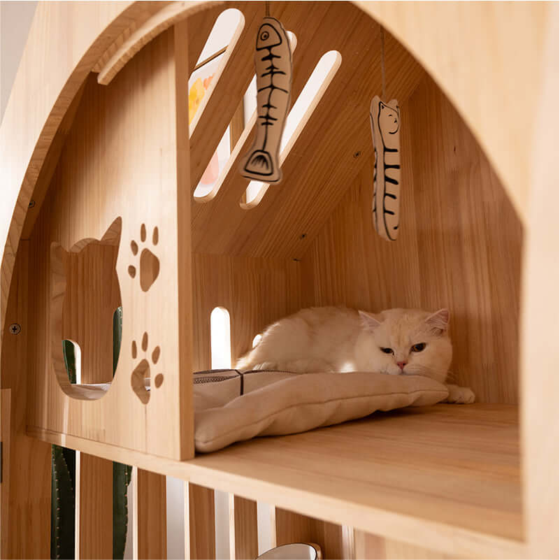 Wooden Cat House Luxury Villa – Indoor Play & Rest Furniture for Cats