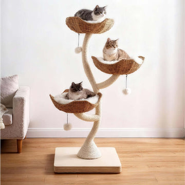 Cream Cat Climbing Frame with Woven Sisal Rope &amp; Plush Lounging Tower