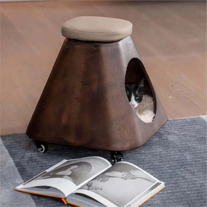 Multifunctional Cat Bed Stool with Rolling Wheels – Comfortable Seating & Cozy Hideaway for Cats