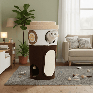 ☕ Coffee Cup Cat Tree Haven – Fun, Scratching & Lounging