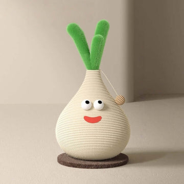 Garlic-Shaped Solid Wood Cat Scratching Board with Rotating Platform