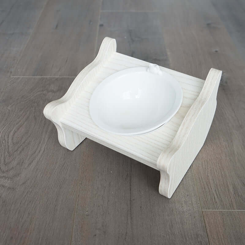Elevated Slanted Wooden Cat Bowl Stand