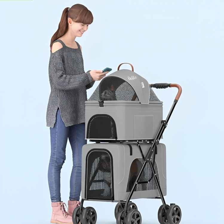 Double-Layer Cat Stroller – Spacious, Stable & Perfect for Two Cats