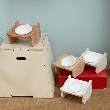 Elevated Slanted Wooden Cat Bowl Stand