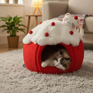 Snowball &amp; Strawberry Cat Cave Bed — Soft &amp; Cozy