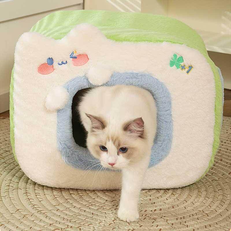 Warm Two-Color Cat Bed Cave – Cozy & Safe Hideaway for Your Cat